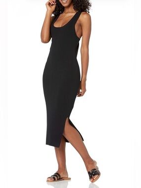 THE DROP (Amazon) Black Ribbed Midi Tank Dress with Side Slit XXL Like new